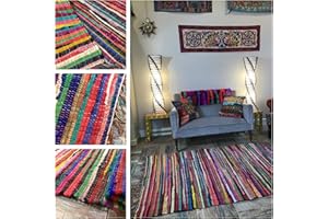 Second Nature Online - SHANTI Multi Coloured Rug | Hand Woven | Eco-Friendly: 100% Recycled Fabric | Ethically Sourced | Flat Weave (210 cm x 270 cm)