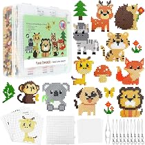 Lot 1000 Grosses Perles à Repasser XL 10 Mm Dinosaures - Kit Créatif Enfants Dès 3 Ans Avec Plaques, Motifs & Papier