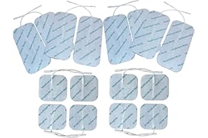TENS/EMS Electrodos pre-cableados con respaldo de gel autoadhesivo de alta calidad Combo Pack 8 cuadrados 5 x 5 cm y 8 grandes 5 x 10 cm Healthcare World