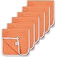 CottCare Muslin Burp Cloths for Baby 100% Cotton Large 20''X10'' 6 Layers Thicken Super Soft and Absorbent (6 Pack,Orange)