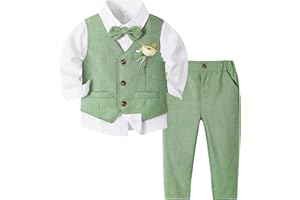 Volunboy Completo Elegante Bambino, Ragazzi Cerimonia Nozze Vestito 4 Pezzi Maniche Lunghe Camicie + Papillon + Gilet + Pantaloni