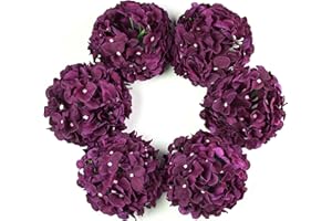 DuHouse Hortensien Kunstblumen, künstliche Blume Seide Hortensie mit Stiel, 22cm Fake Hortensien Blumen Köpfe für Hochzeit nach Hause Garten Mittelstück Dekorationen, 6 Stück(Pflaume)