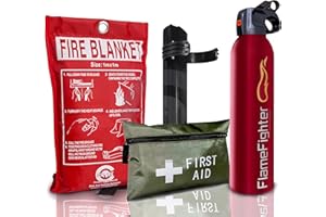 FSS UK FIRE Safety Essentials 500 G ABC Dry Powder FIRE Extinguisher with Blanket and 1ST AID KIT Ideal for Homes, Boats, Kitchen Offices WORKPLACES