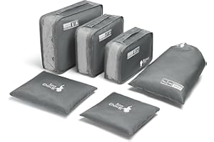 Sea choice 6 Teilige Packwürfel, Packing Cubes Set mit langlebigen Reisverschluss Koffer Organizer für Urlaub und Reisen (Grau, 6 teilig Packwürfel)