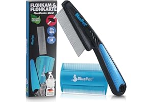 ‎BLUEPET BluePet Flohkamm + Flohkarte Für Hunde & Katzen I Effktiv gegen Flöhe, Läuse & Zecken entfernen I Sanfte abgerundete Zinken I Als feiner Hundekamm, Staubkamm, Nissenkamm nutzbar