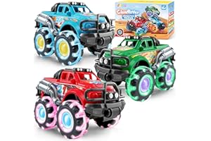 Vroomix 3er-Pack Monster Truck Spielzeug für Jungen ab 1 2 3+ Jahren – Spielzeug-Truck mit blinkenden LED-Rädern – Leuchtende Autos für Kleinkinder – Geburtstagsgeschenk für Jungen und Mädchen