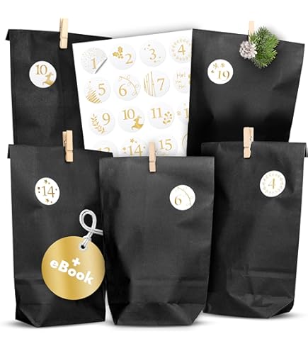 Frau WUNDERVoll DIY Adventskalender - 24 Blockbodenbeutel 12x7x24cm Zum Befüllen