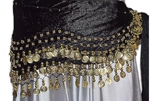 Tanzbekleidung & Accessories Bauchtanz MÜNZGÜRTEL HÜFTTUCH Belly Dance BAUCHTANZGÜRTEL HIP Scarf Karneval XXL (XXL: 215 cm, Schwarz)
