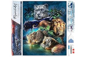 Figured'Art Diamond Painting Kit completo - Cuadro 40x50cm de Pintura de Diamante - Lienzo entero enrollado con diamantes de imitación cuadrados - Los animales de la selva - 5D DIY Manualidades