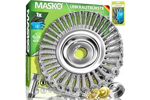 MASKO® Unkrautbürste für Freischneider & Motorsense | Wildkrautbürste 25,4 & 20mm Bohrung | Drahtbürste zur effektiven Unkrautentfernung kompatibel mit Stihl | Edelstahl Bürste inkl Montagezubehör-Set