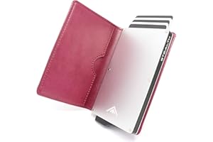 Stealth Wallet Porte Carte Bancaire RFID pour Homme - Porte-Cartes De Crédit avec Mécanisme Pop Up et Boîte Cadeau - Portefeuilles de Crédit Aluminium Minces (Aluminium Argent, Cuir Bordeaux)