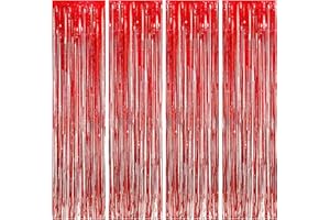 Fletorin 4 Piezas Cortinas Cumpleaños, Cortina Decoracion Rojo, Cortina Metálicas Foil Fringe Decor, Fondo Decoracion Fiesta, Cortinas Metálica para Decoración Pared Boda Halloween Cumpleaños Fiestas