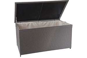 Mendler Poly-Rattan Kissenbox HWC-D88, Gartentruhe Auflagenbox Truhe Premium, 80x160x94cm 950l - grau