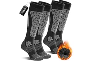 CAOZITOU 2 Paar Merino Wandersocken Herren Damen, 60% Wollsocken Gepolstert, Thermo Trekkingsocken Winter Warme Socken für Outdoor Sport
