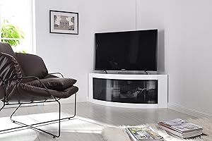 Centurion Supports PANGEA Gloss White Beam-Thru Curved Tru-Corner 32”-55” TV Cabinet