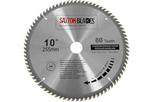 Saxton TCT® - Hoja de sierra circular de madera de 255 mm x 80T para sierras de evolución – incluye anillo de reducción de 25,4 mm
