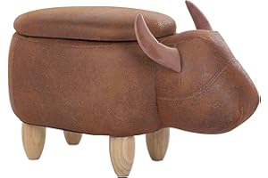 Beliani Modern Faux Leather Stool Distressed Brown Upholstery Storage Solid Wood Animal Cow