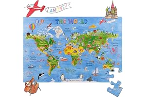 AMONEV World Map Floor Puzzles With Extra Thick Pieces - Fun & Educational Map Of The World Jigsaw Puzzle, Includes 48 Pieces