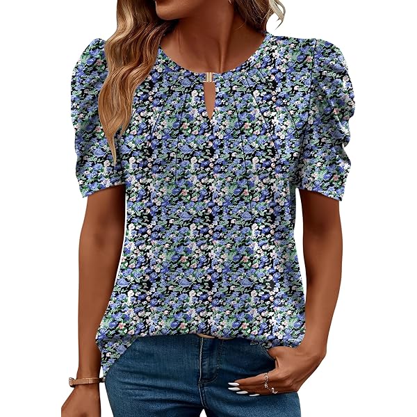 Women's Casual Floral Lace Crochet Short Sleeve Top - Black, Small | Summer Loose Fit Crewneck Blouse