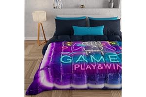 PETTI Artigiani Italiani - Trapunta Una Piazza e Mezza Invernale, Piumone Una Piazza e Mezza, Trapunta Double Face Tinta Unita e Stampa Digitale Gamer, Made in Italy