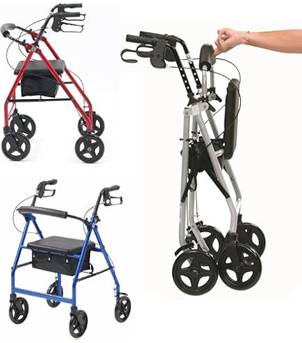 Aidapt Red Deluxe Ultra Lightweight Folding Four Wheeled Rollator  Eligible For VAT Relief In The Uk