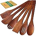 Riveira Teak Wooden Spoons for Cooking Set of 6 – Natural Teak Wooden Cooking Utensils, Wooden Spatula, Wooden Spoon - Premium Quality Wooden Utensil Set for Non-Toxic Cooking