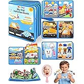 Book Montessori 1 Year, Busy Board Transporte, 10 Pages, 24 Activities | Sensory Toy for Children 1-3 Years, Interactive Tran