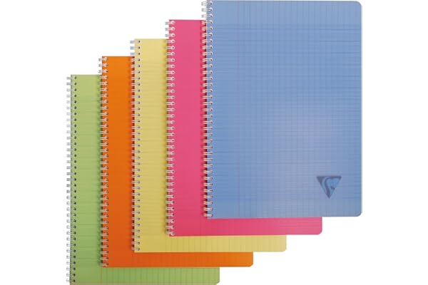 Clairefontaine 328116C Collection Linicolor Fresh Un Cahier à Spirale - A4 21x29,7 cm - 180 Pages Grands Carreaux - Papier Blanc 90 g - Couverture Polypro Transparent - Couleur Aléatoire