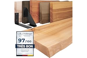 LAMO Manufaktur étagère Murale en Bois Massif, irrégulier, étagère de Rangement Vintage, Bois Naturel/équerre Noire 100cm, LW-01-A-002-100VS