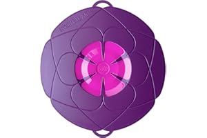 COOK LINE Kochblume das Original, Silikon Überkochschutz für Töpfe und Pfannen, Mikrowellen-Deckel, Spritzschutz und Dampfgar-Aufsatz | (Lila , L | Topfgröße 14-24cm)