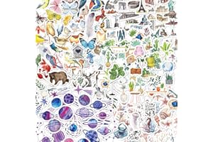 IMAMA 240 Stk Scrapbooking Sticker Set Vintage Aufkleber, 6 Aufkleber zum Thema Natur mit Scrapbook-Aufklebern von Pflanzen, Tieren, Planeten und mehr für Sammelalbum, Basteln, Aufzählungszeichen, Laptops