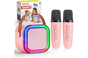 SYNCFUN Mini Karaoke Machine 2 Microphones For Kids And Adults, Bluetooth Speaker With Led Lights Karaoke Set With 2 Wireless Mics,Karaoke Machine Kids Toys,Gifts For Girls Age 5 6 7 8 9 10(Pink)