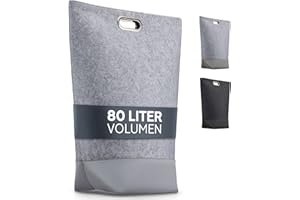 TULENO® XL Wäschesammler aus Filz Stoff - Wäschesack mit Griffen verschließbar - Großer Wäschekorb faltbar als Wäschetasche und Sammler für Schmutzwäsche grau