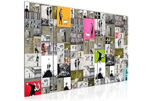 Runa Art Wandbild XXL Collage Banksy Loft Wohnzimmer 200 x 80 cm Bunt 5 Teilig - Made in Germany - 302755a