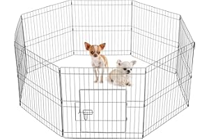 Yaheetech 8 Panneaux Parc pour Chien Cage pour Chiens Enclos Pliant à Chiots Lapins Clôture Grille Chenil pour Chien en Métal Extérieur Interieur 61cm avec Porte