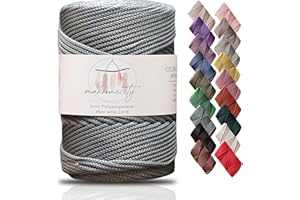 Makromecity Makramee Garn 3mm x 120m Grau Premium Polyester Makramee Schnur Polypropylene Yarn Basteln für Wandbehänge Umhängetasche Handtasche Runner Schnullerkette Platzteller