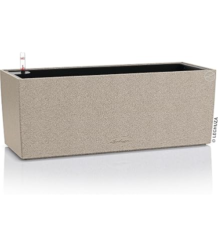 Vaso Autoirrigante Lechuza Balconera Stone 80 Per Balcone - Con Supporto, Nero, Ideale Per Interni Ed Esterni