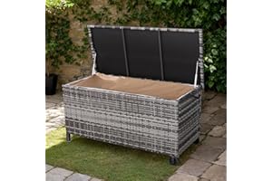 Club Rattan Outdoor Wicker Storage Box, Grey Rattan Deck Box with Lid, Waterproof Garden Cushion Container (Grey, 122x56x61 CM)