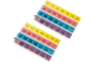 MEDCA Miesięczne organizery pigułek (zestaw 2 szt.) 28-dniowe comiesięczne planery pigułek, które rozdzielają tabletki i witaminy z tygodnia na tydzień, codziennie od poniedziałku do niedzieli