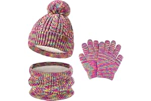 Bequemer Laden Bebe Niños invierno Gorro Termicos Pompon Bufanda Guantes Conjunto Manoplas con Forro Polar para 0-8 Años Regalo para Niñas Niños