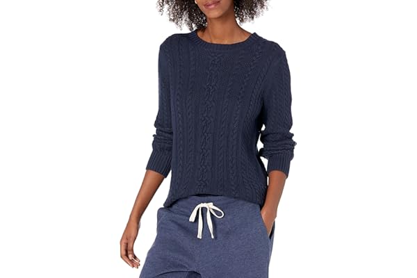 Amazon Essentials Femme Pull Doux à Col Rond et Manches Longues Type Pêcheur, Maille Torsadée (Disponible en Grandes Tailles)