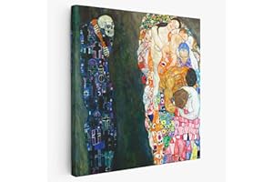 BKstuff Cadre Peinture oeuvre d'art, Reproduction sur toile entoilée Oeuvres de Gustav Klimt (La Mort et la Vie, Gustav Klimt, 50x50cm)