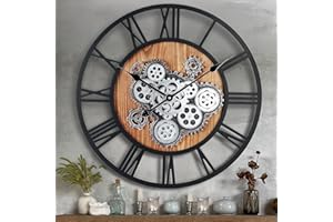 ‎LAFOCUSE Lafocuse 57cm Vintage Wanduhr Große mit Beweglichen Zahnrädern, Industriell Steampunk XXL Wanduhr Holz, Antike Retro Deko für Küche Wohnzimmer Bar