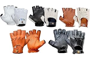 BUSINESS SQUARE BS Guantes de Conducción de Cuero Negro de Gancho de Algodón Blanco Para Hombres Estilo Retro Guante de Cuero Flexible Sin Dedo Para Fitness Coche Moto Bicicleta Gimnasio Culturismo Ciclismo Camping y