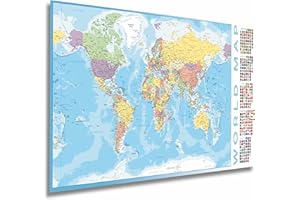 ‎LINEO Politische Weltkarte Poster mit Fahnen XL Karte mit Länder-Flaggen; Landkarte 100 x 44 cm; Hochwertiger Premium Druck 170 g Papier (Detailiert)