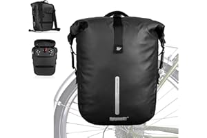 WILDKEN 3 en 1 Bolsa Lateral de Estante Multifuncional para Bicicleta, Bolso de Hombro de Equipaje /Mochila Impermeable/Reflectante(Negro)