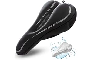 RONUX Narrow Bike Seat Cushion, [ EXTRA MEMORY FOAM & GEL ] Comfort Pad Bicycle Saddle Cushions, Exercise Road Peloton Mountain Bikes Comfy Cycling Accessories, Women Men, Waterproof Rain Cover