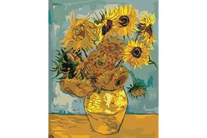 Artnapi Dipingere con i Numeri Adulti Senza Telaio | Fai da Te Dipinto a Mano | Girasoli di Van Gogh | Kit per Principianti e Adulti | Set Incluso Colori Acrilici & Pennelli | Tela 40x50 cm