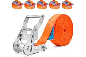 ‎INDUSTRIE PLANET INDUSTRIE PLANET 5 Stück 2000kg 6m Spanngurte mit Ratsche orange 1 teilig einteilig Zurrgurte Ratschengurt 35mm 2000 daN 2t