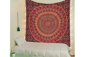 raajsee Tapestry Hippie Boho Beach Blanket Mandala Indian Cotton Throw -Home Décor Indie Rug Yoga Mat Meditation Picnic Rugs (Maroon, 82x92 Inches / 208x232 CMS)